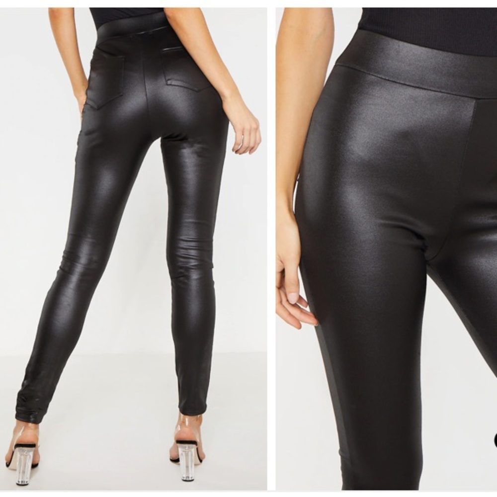 Tall Black Wet Look Skinny Pants